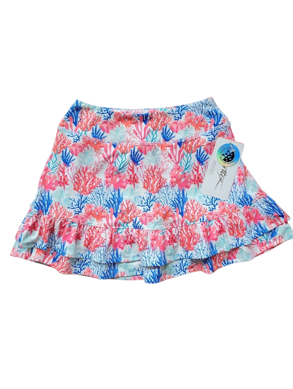 NWT Gottex Skort Multi Coral Print Golf Tennis Ruffle Hem Athletic Cooling SM - Picture 2 of 10